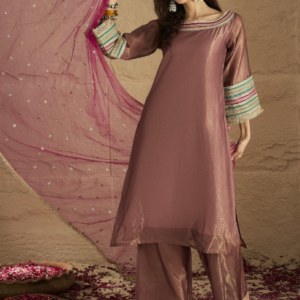 Rose Gold Festive Stitched Kurti & Trouser