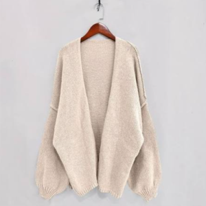 Beige Open-Front Winter Pullover