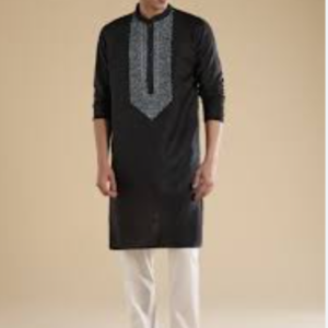 Textured Black Casual Kurta