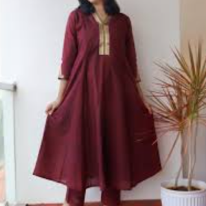 Maroon Festive Cotton Kurta