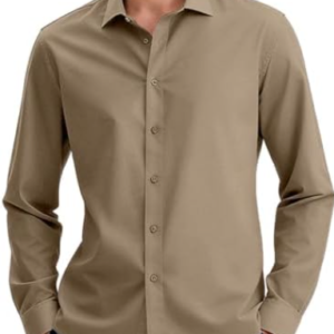 Khaki Solid Long-Sleeve Casual Shirt